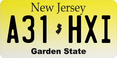 NJ license plate A31HXI