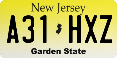 NJ license plate A31HXZ