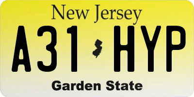 NJ license plate A31HYP