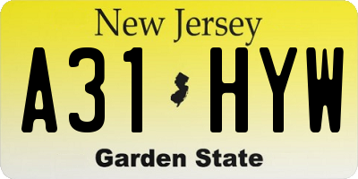 NJ license plate A31HYW