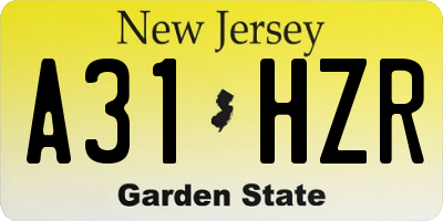 NJ license plate A31HZR