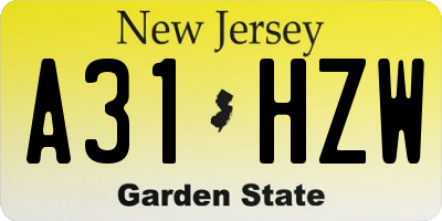 NJ license plate A31HZW