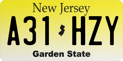 NJ license plate A31HZY