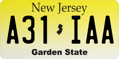 NJ license plate A31IAA
