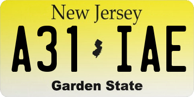 NJ license plate A31IAE