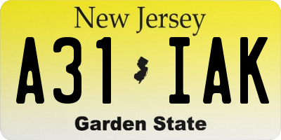 NJ license plate A31IAK