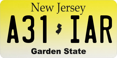 NJ license plate A31IAR