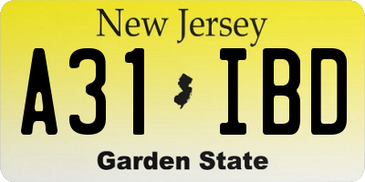 NJ license plate A31IBD
