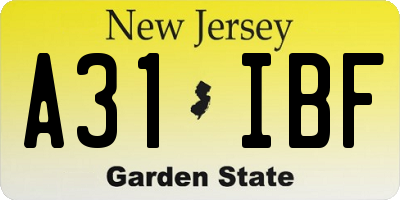 NJ license plate A31IBF