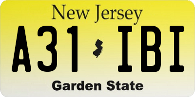 NJ license plate A31IBI