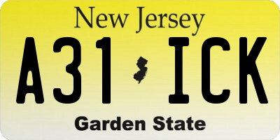 NJ license plate A31ICK