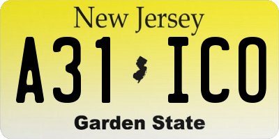 NJ license plate A31ICO
