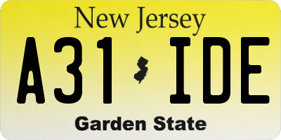 NJ license plate A31IDE