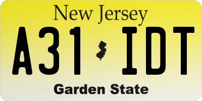 NJ license plate A31IDT
