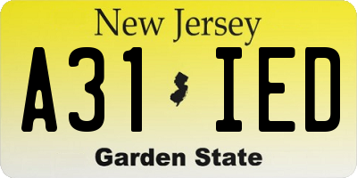 NJ license plate A31IED