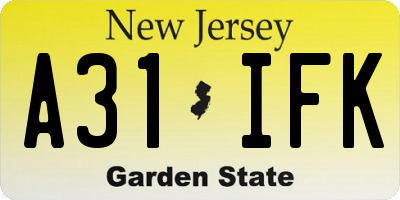 NJ license plate A31IFK