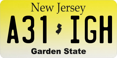 NJ license plate A31IGH