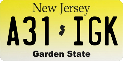 NJ license plate A31IGK