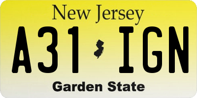 NJ license plate A31IGN