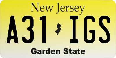 NJ license plate A31IGS