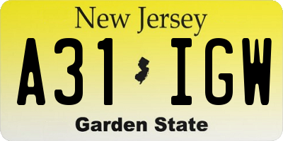 NJ license plate A31IGW