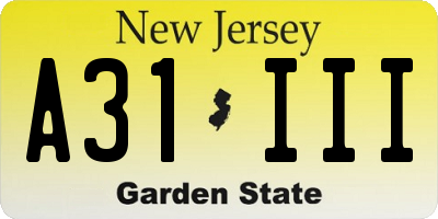 NJ license plate A31III