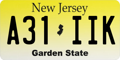 NJ license plate A31IIK