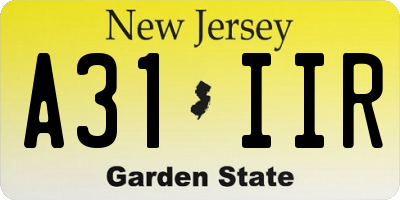 NJ license plate A31IIR