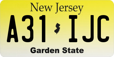 NJ license plate A31IJC