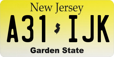 NJ license plate A31IJK