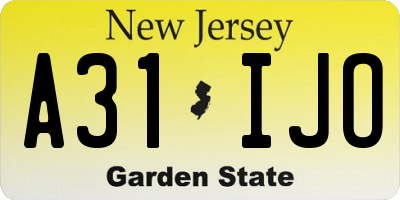 NJ license plate A31IJO