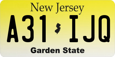 NJ license plate A31IJQ