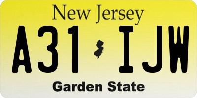 NJ license plate A31IJW