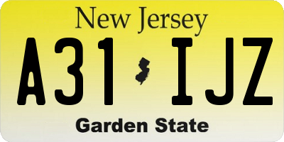 NJ license plate A31IJZ