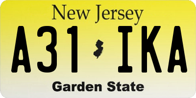 NJ license plate A31IKA