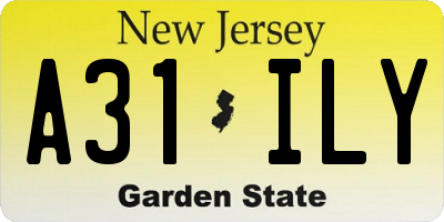 NJ license plate A31ILY