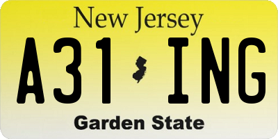 NJ license plate A31ING