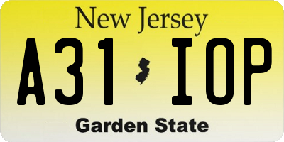 NJ license plate A31IOP