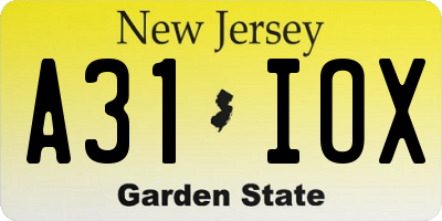 NJ license plate A31IOX