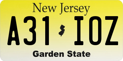 NJ license plate A31IOZ