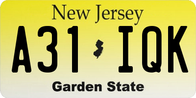 NJ license plate A31IQK