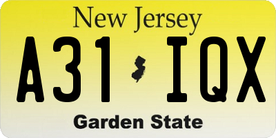 NJ license plate A31IQX