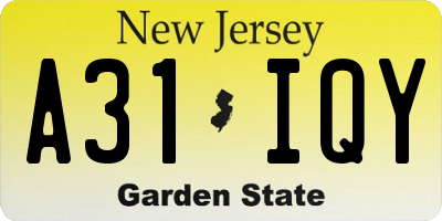 NJ license plate A31IQY