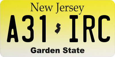 NJ license plate A31IRC