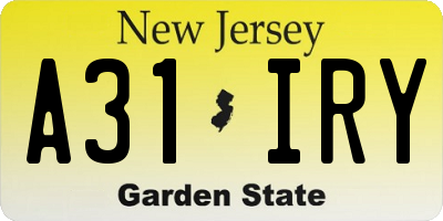 NJ license plate A31IRY