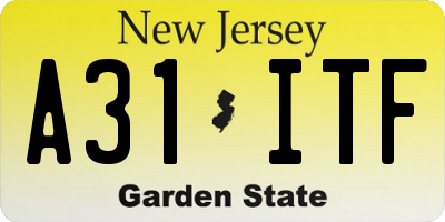 NJ license plate A31ITF