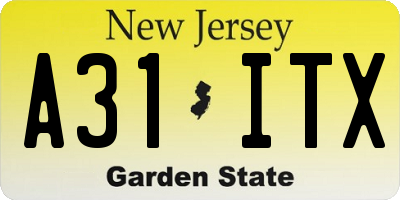 NJ license plate A31ITX