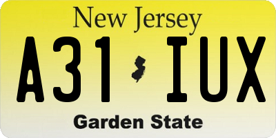 NJ license plate A31IUX