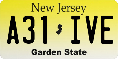 NJ license plate A31IVE