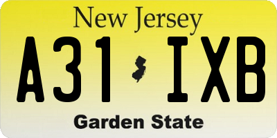 NJ license plate A31IXB